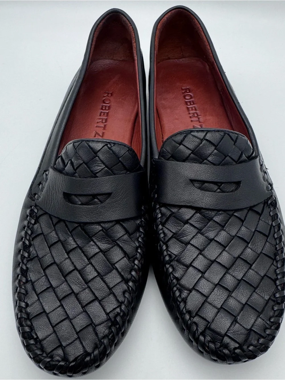 Robert Zur Petra Black Woven Glove Leather Driving Penny Loafers Women's 8 AA
